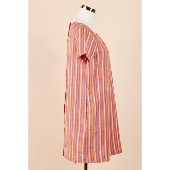 Sz XS Madewell Button-Back Easy Dress In Rainbow Vertical Stripe Linen GUC - Picture 2 of 5